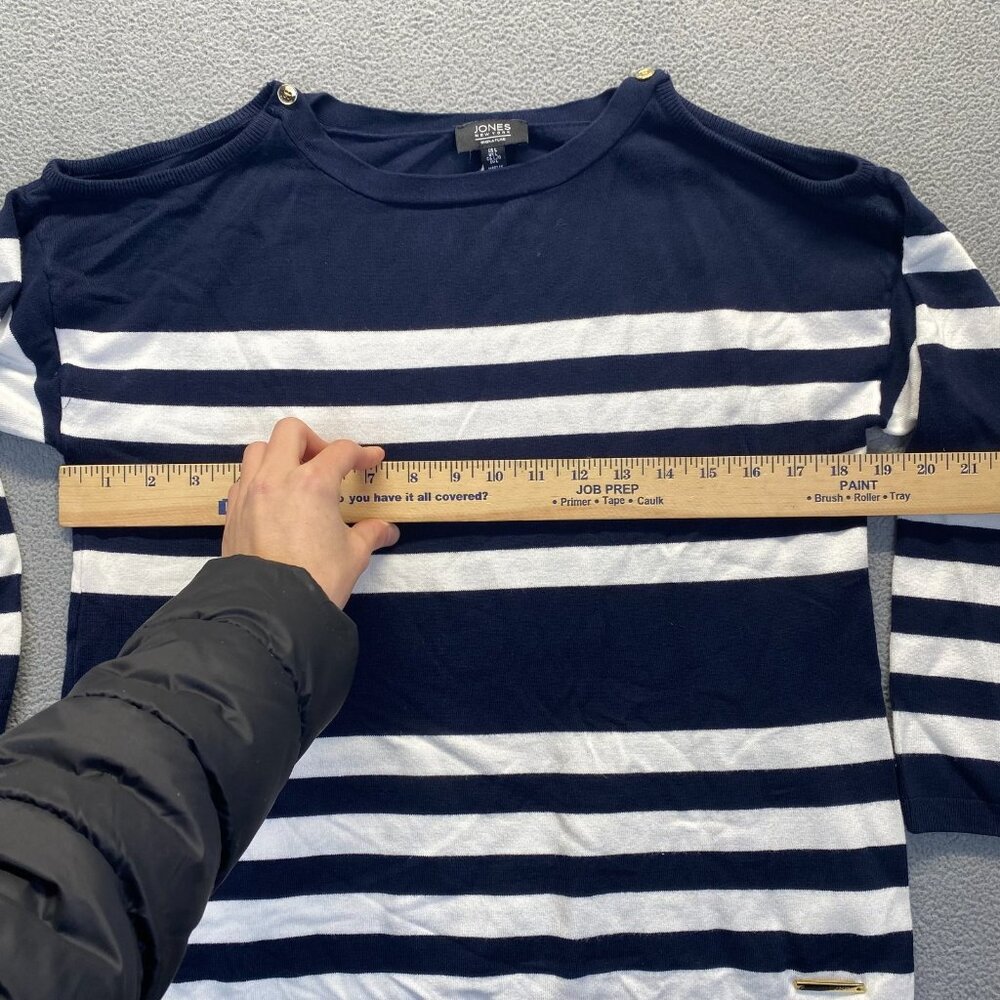 Jones New York Women's Size L Navy Striped Nautical 3/4 Sleeve Shirt Top Coastal - Picture 4 of 11